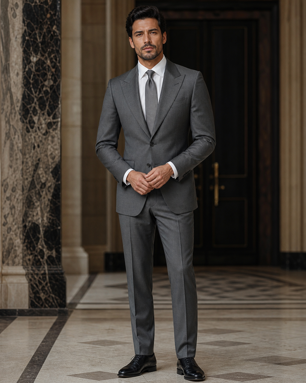 Gray Wool Winter Suit - Custom Made to Measure front view