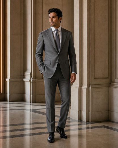 Gray Wool Winter Suit - Custom Made to Measure side back view