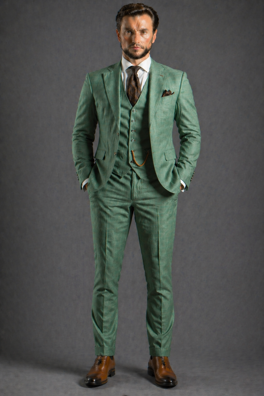 Green Linen Slim Fit Suit — Custom Made to Measure