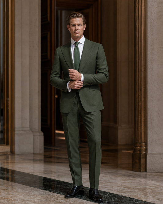 Green Cashmere Blend Winter Suit - Custom Made to Measure front view