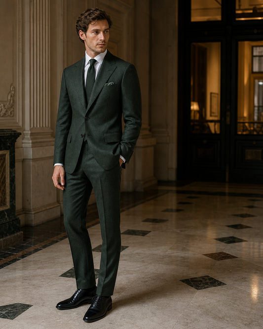 Green Cashmere Blend Winter Suit - Custom Made to Measure side back view