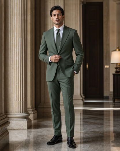 Green Cotton Beach Wedding Suit - Custom Made to Measure front view