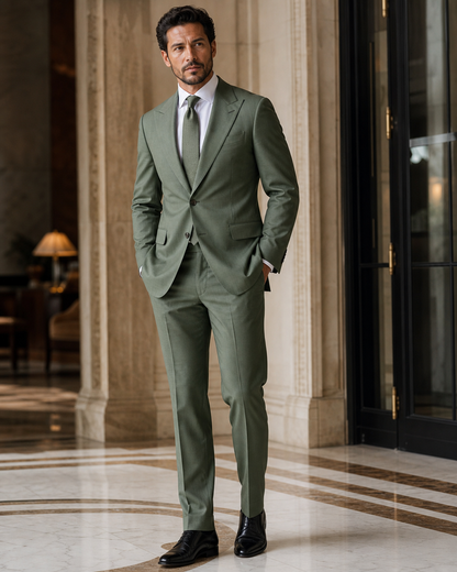 Green Cotton Beach Wedding Suit - Custom Made to Measure side back view