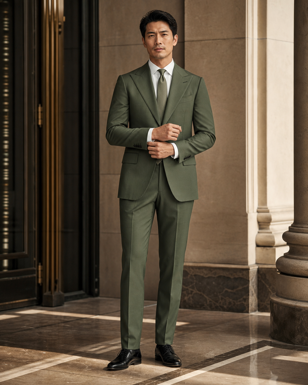 Green Cotton Outdoor Wedding Suit - Custom Made to Measure front view