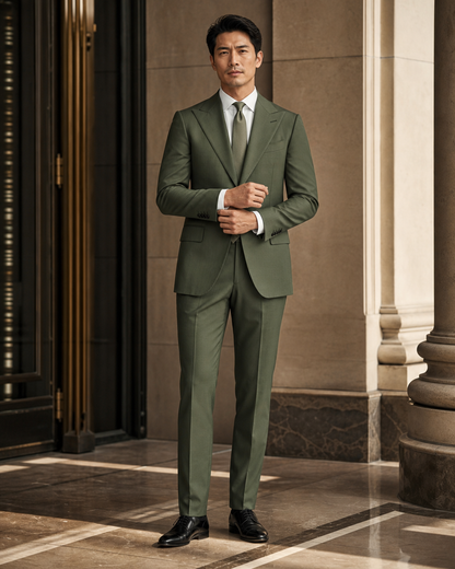 Green Cotton Outdoor Wedding Suit - Custom Made to Measure front view