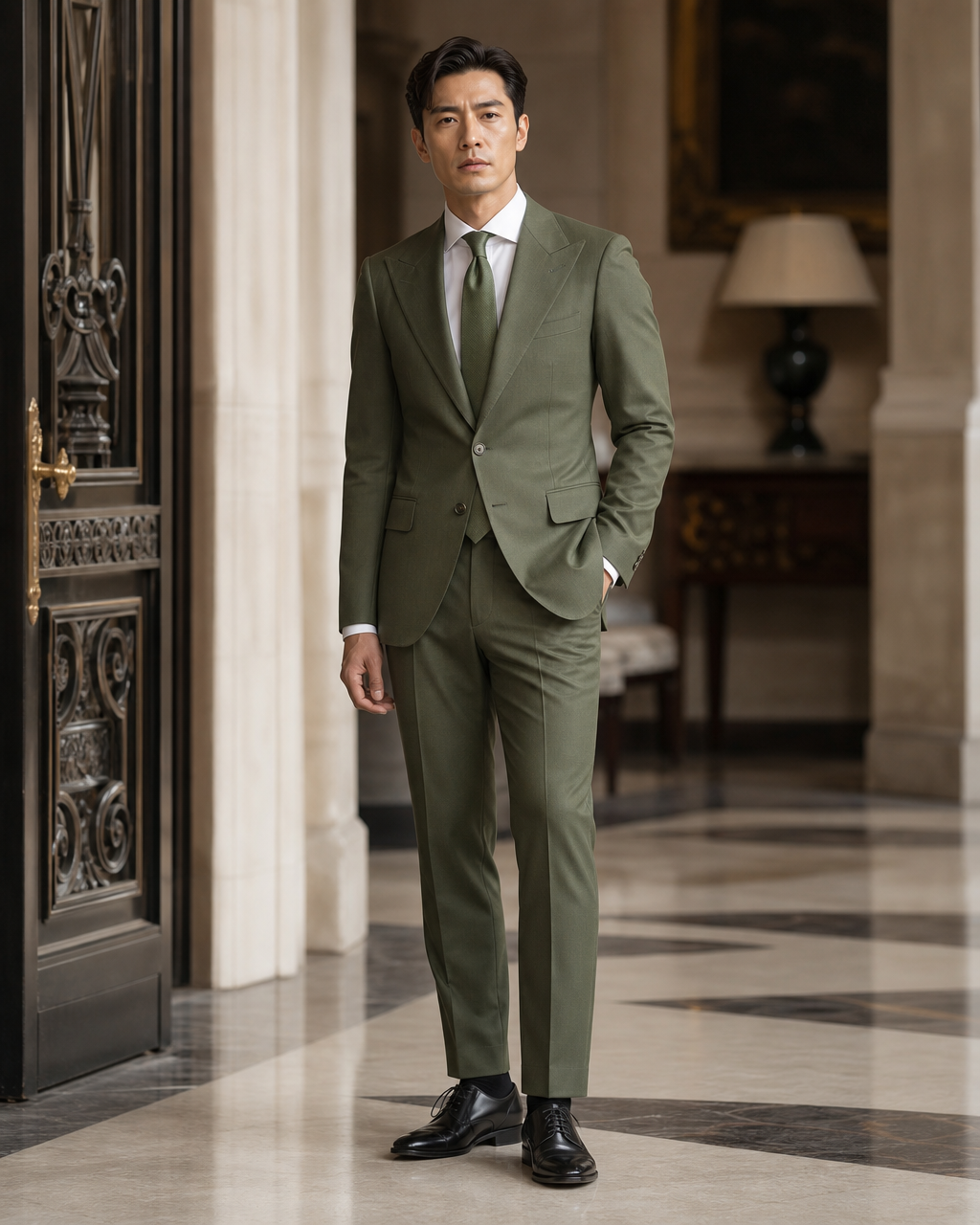 Green Cotton Outdoor Wedding Suit - Custom Made to Measure side back view