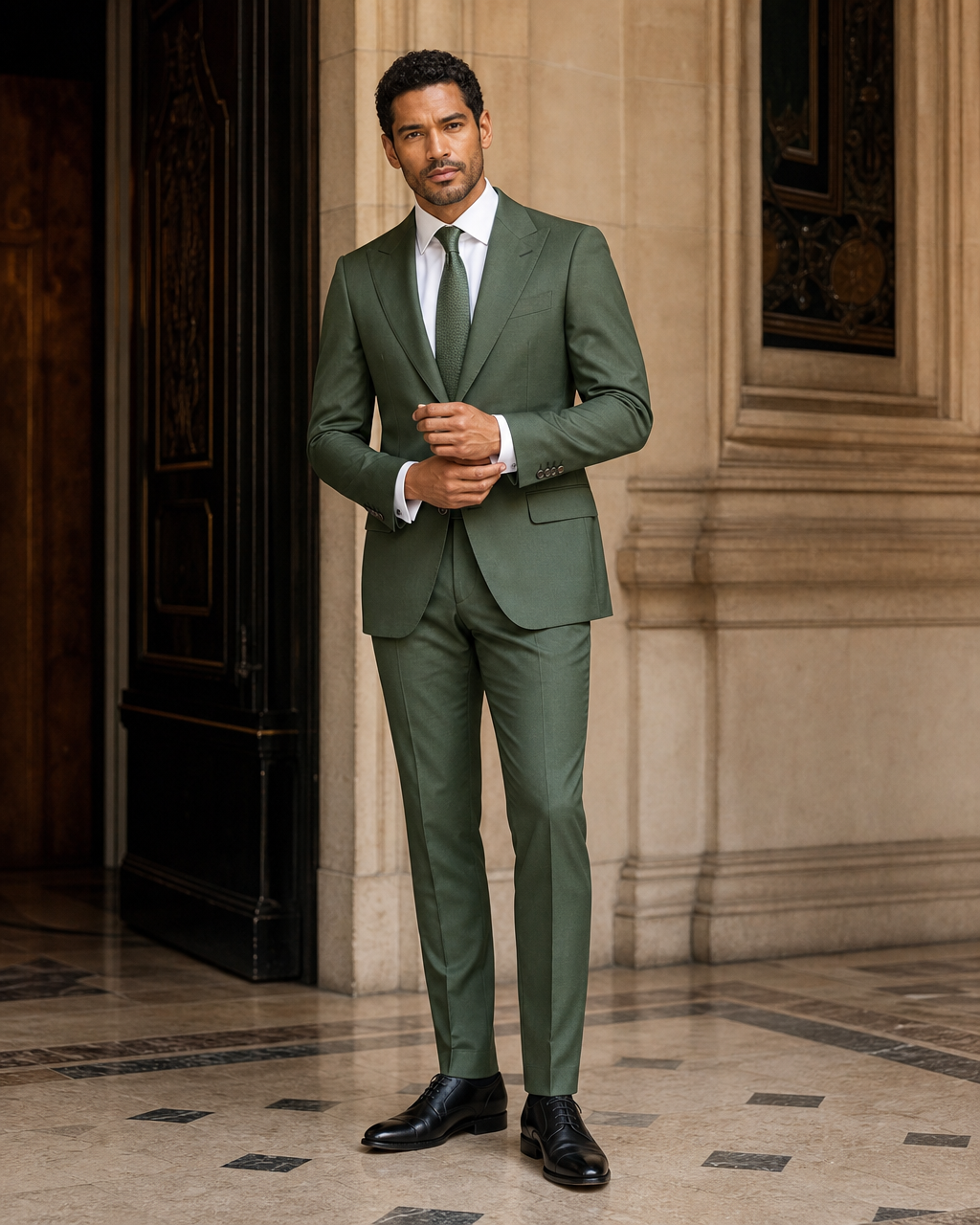 Green Cotton Summer Suit - Custom Made to Measure front view