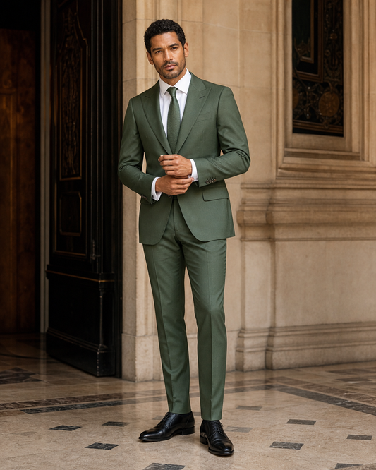 Green Cotton Summer Suit - Custom Made to Measure front view