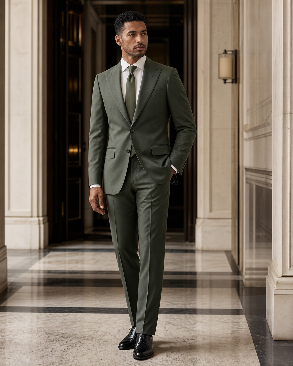 Green Cotton Summer Suit - Custom Made to Measure side back view