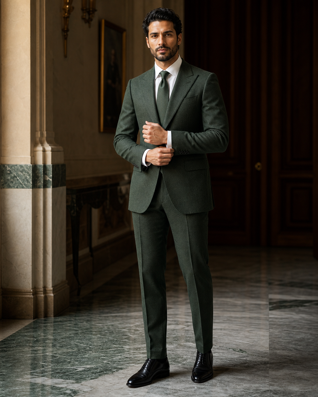 Green Flannel Winter Suit - Custom Made to Measure front view