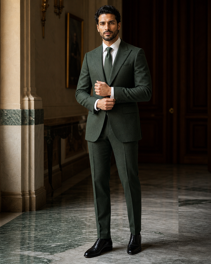 Green Flannel Winter Suit - Custom Made to Measure front view