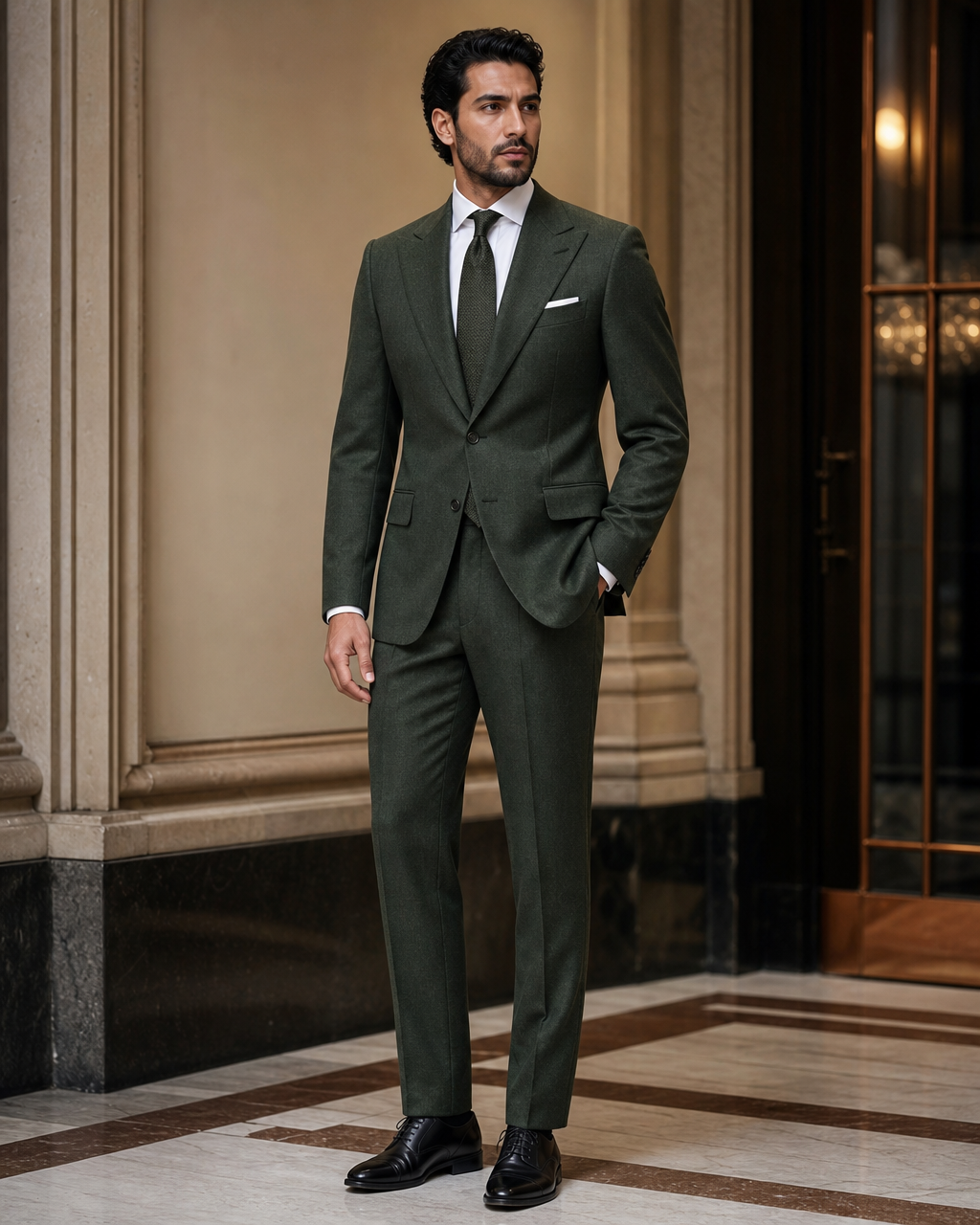 Green Flannel Winter Suit - Custom Made to Measure side back view