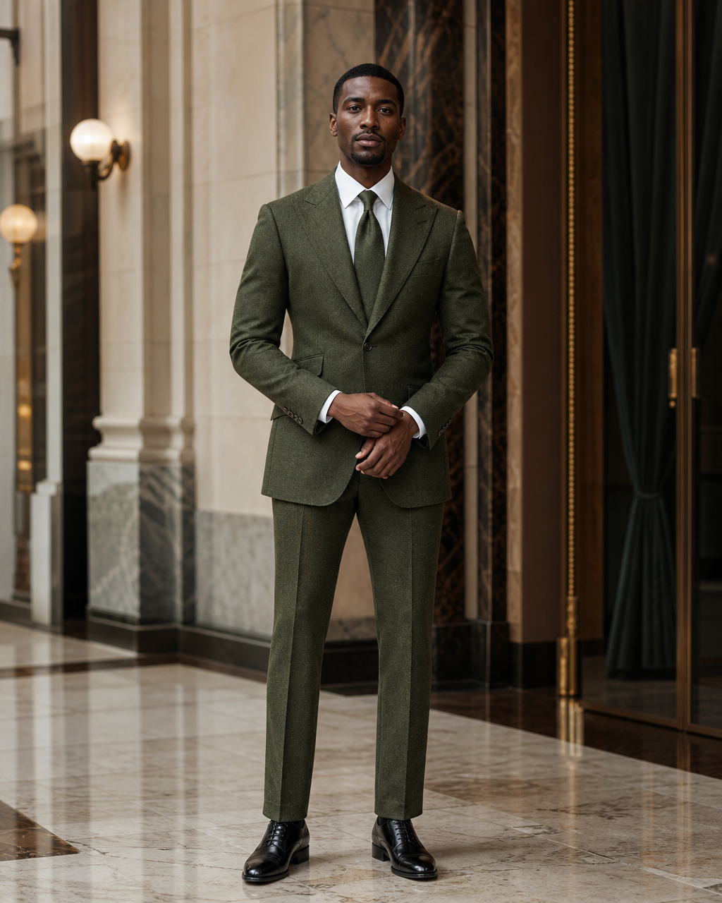 Green Herringbone Winter Suit - Custom Made to Measure front view