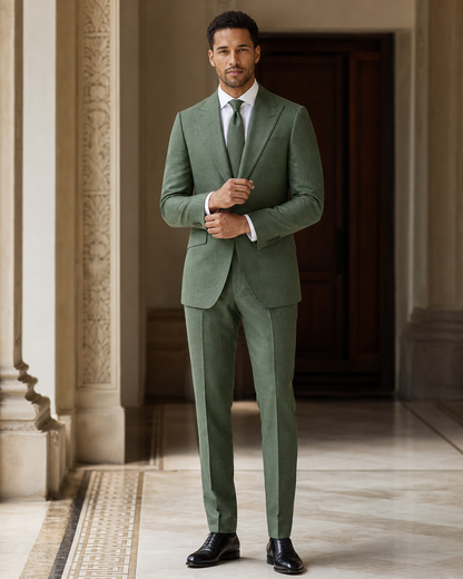 Green Linen Beach Wedding Suit - Custom Made to Measure front view