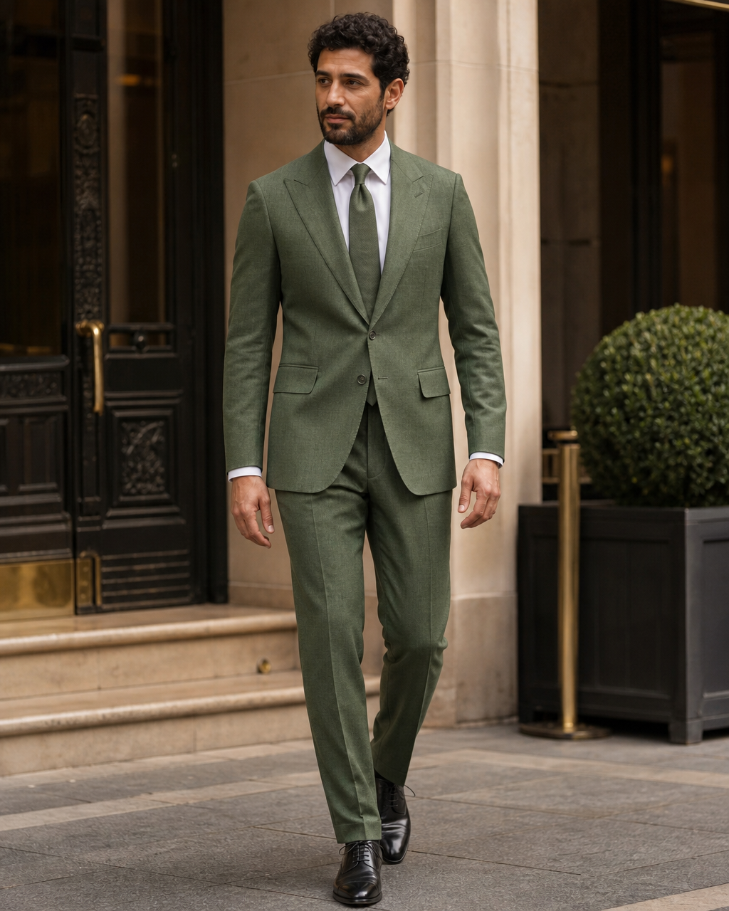 Green Linen Peak Lapel Suit — Custom Made to Measure