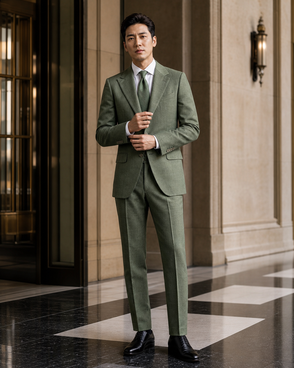 Green Linen Summer Suit - Custom Made to Measure front view