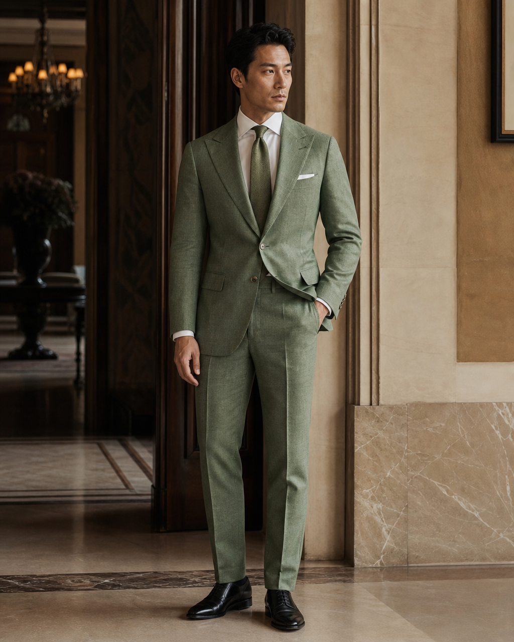 Green Linen Summer Suit - Custom Made to Measure side back view