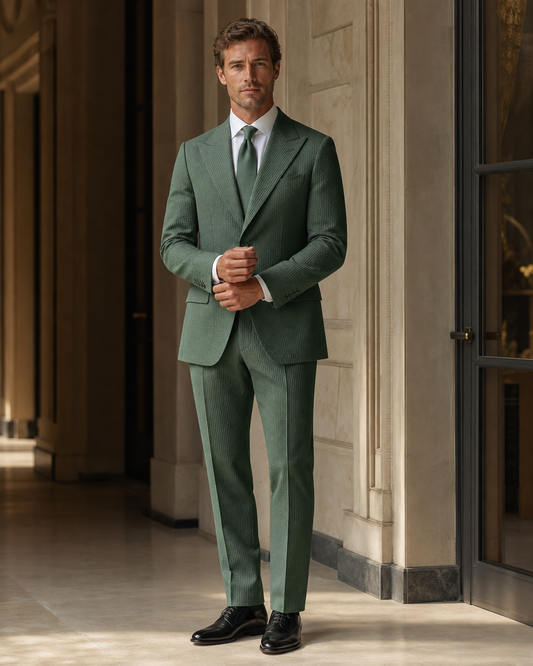 Green Seersucker Beach Wedding Suit - Custom Made to Measure front view
