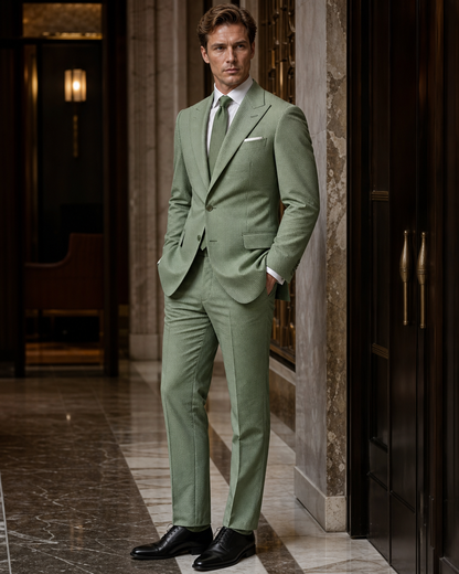 Green Seersucker Beach Wedding Suit - Custom Made to Measure side back view