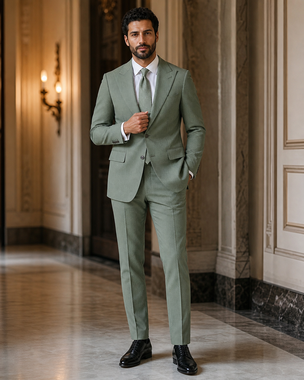 Green Seersucker Summer Suit - Custom Made to Measure front view