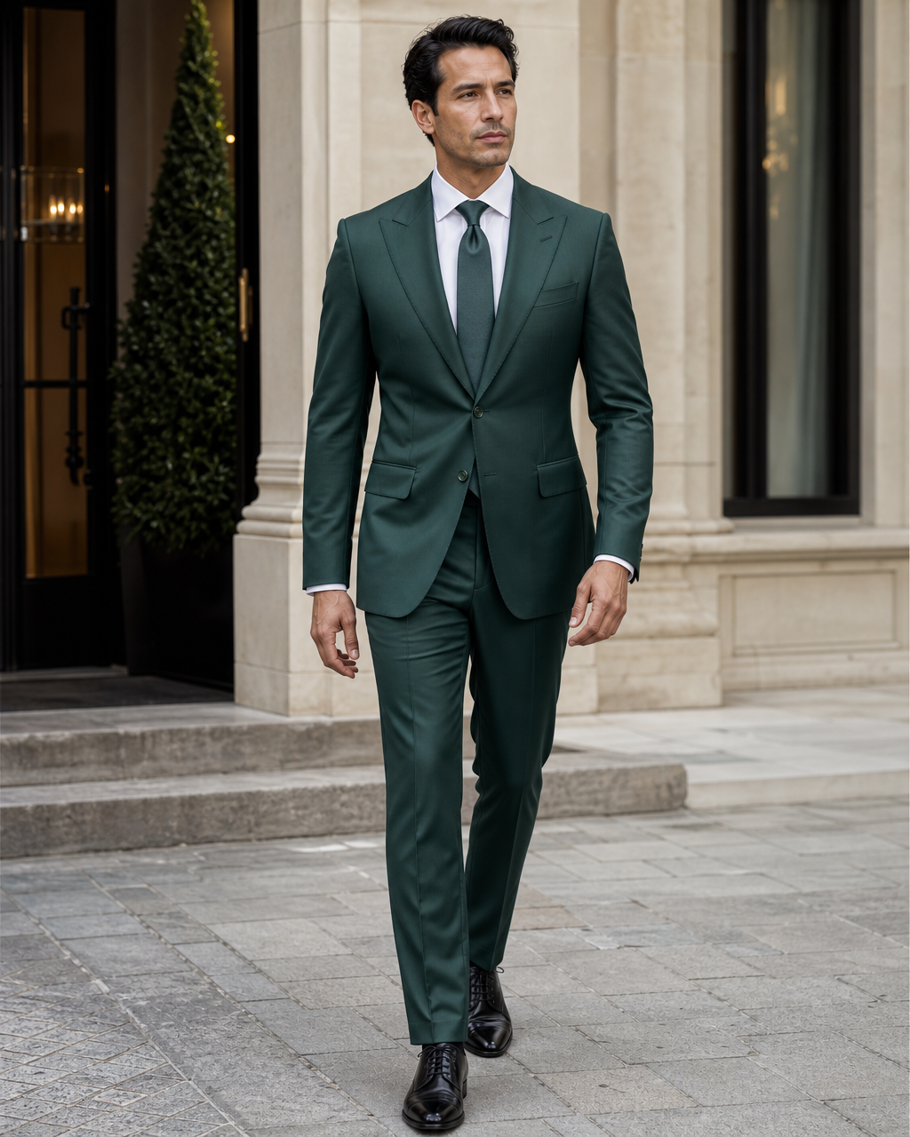 Green Silk Blend Peak Lapel Suit — Custom Made to Measure