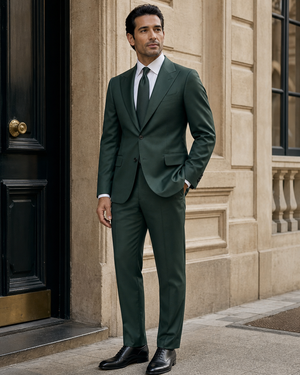 Green Silk Blend Peak Lapel Suit — Custom Made to Measure — 3