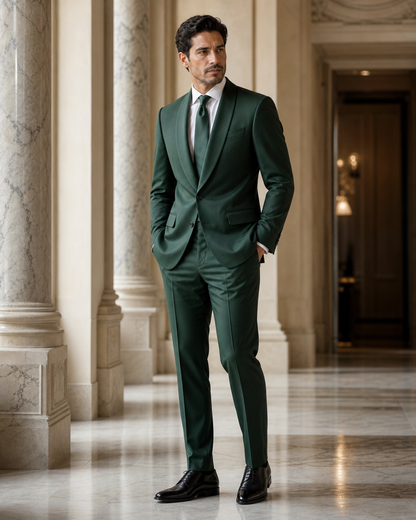 Green Silk Blend Shawl Lapel Suit - Custom Made to Measure side back view