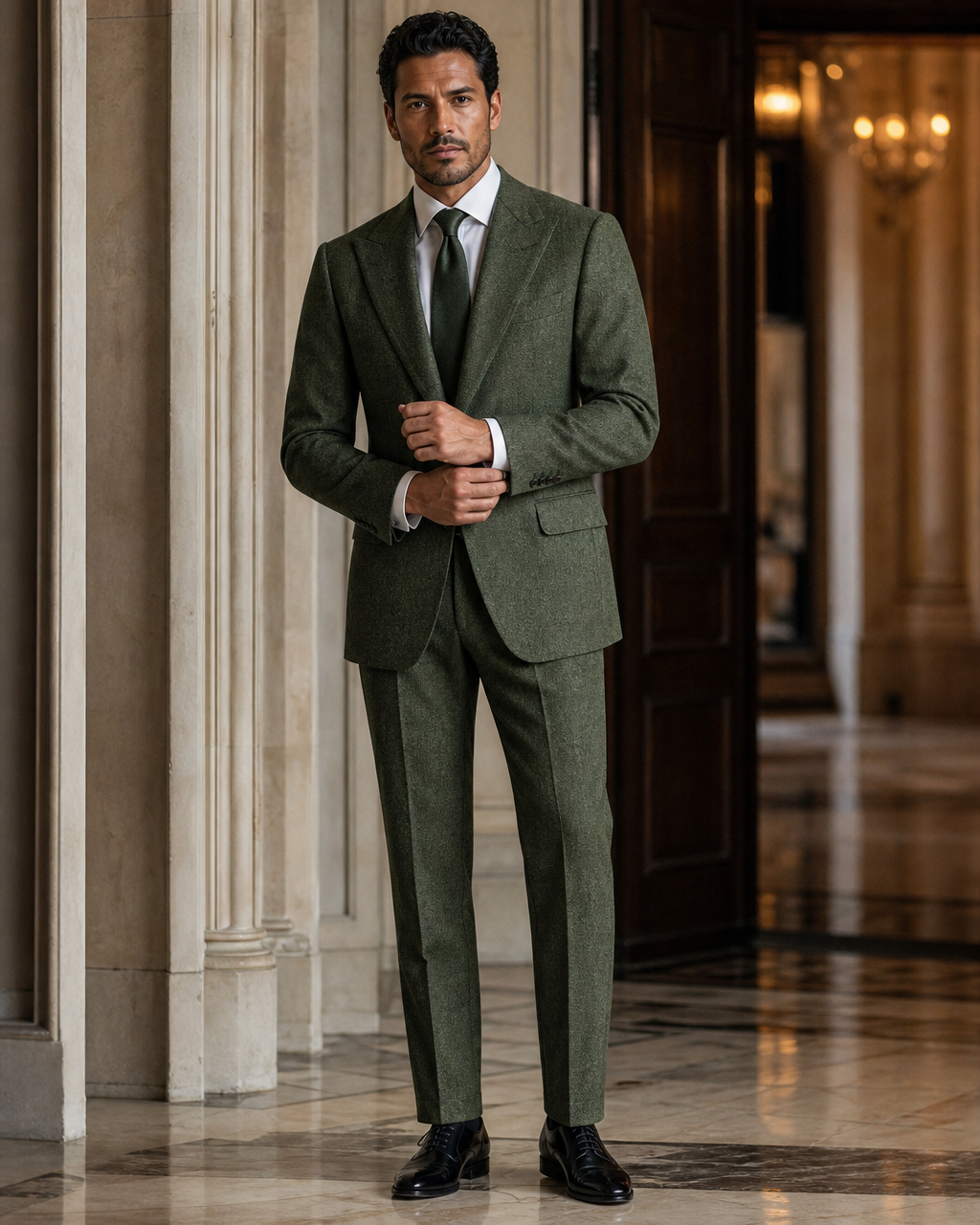 Green Tweed Winter Suit - Custom Made to Measure front view