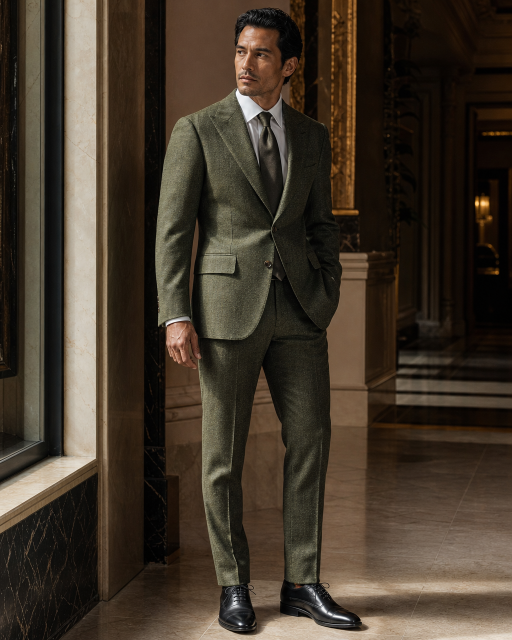 Green Tweed Winter Suit - Custom Made to Measure side back view