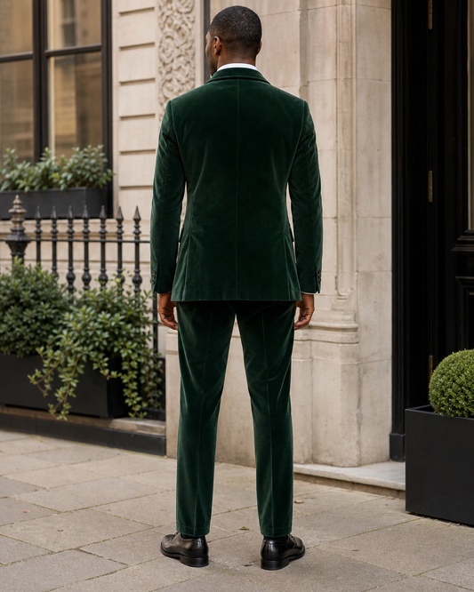 Green Velvet Shawl Lapel Suit - Custom Made to Measure back view