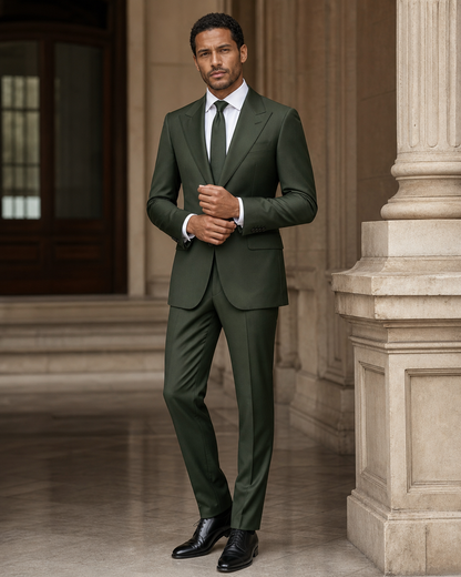 Green Wool Outdoor Wedding Suit - Custom Made to Measure front view