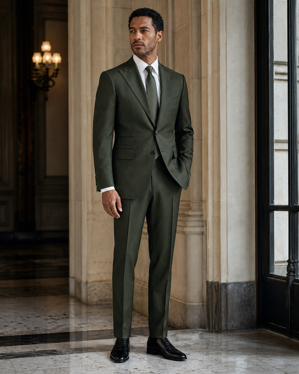 Green Wool Outdoor Wedding Suit - Custom Made to Measure side back view