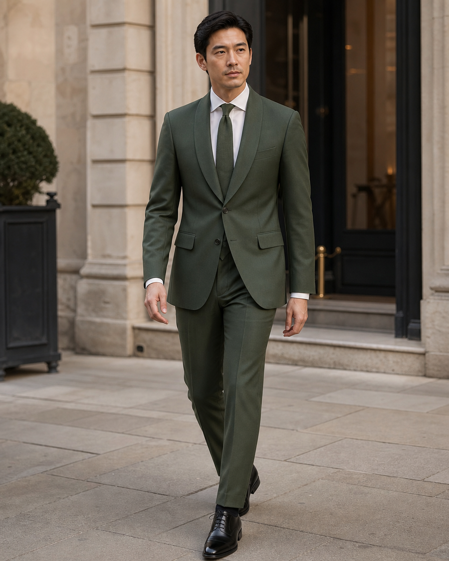 Green Wool Shawl Lapel Suit — Custom Made to Measure