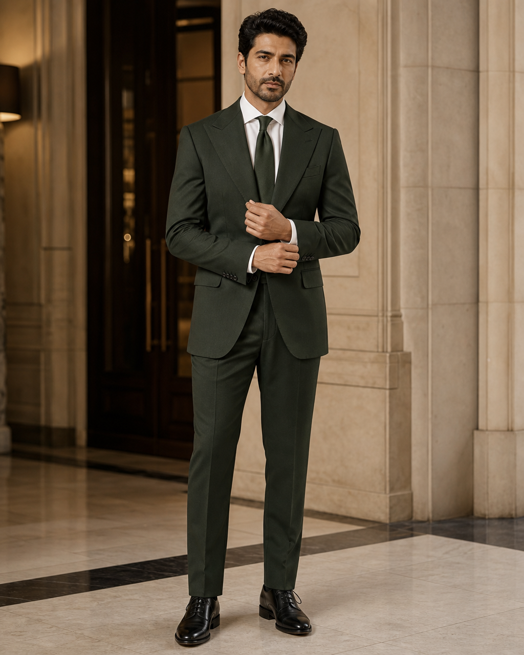 Green Wool Winter Suit - Custom Made to Measure front view