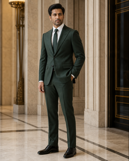 Green Wool Winter Suit - Custom Made to Measure side back view