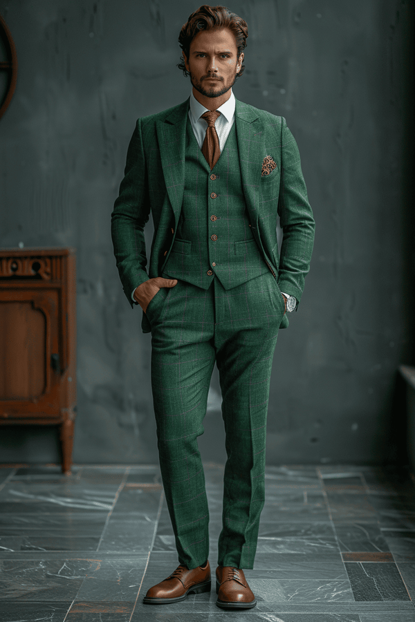 Green Silk Blend Cocktail Party Suit — Custom Made to Measure