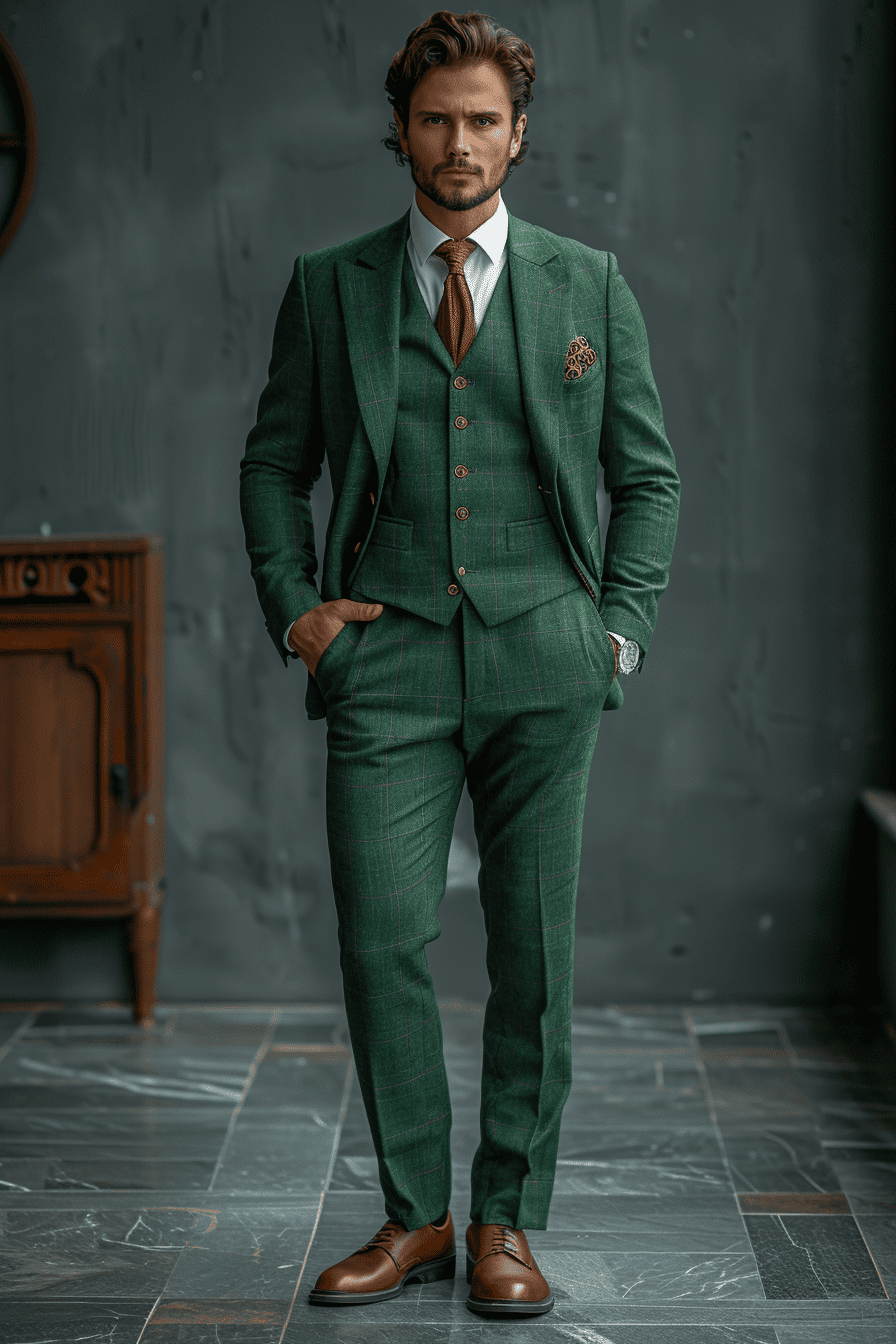 Green Silk Blend Cocktail Party Suit — Custom Made to Measure