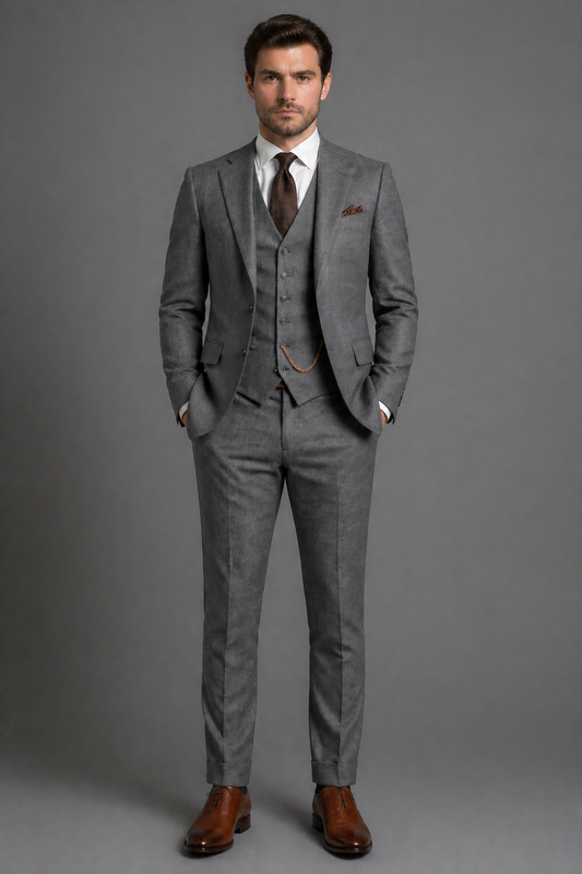 Grey Wool Father of the Bride Suit — Custom Made