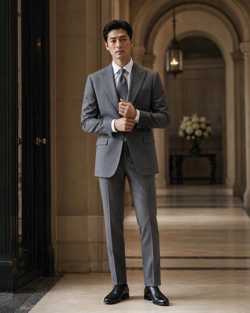 Grey Cashmere Blend Winter Suit - Custom Made to Measure front view