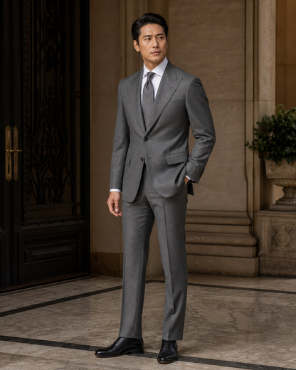 Grey Cashmere Blend Winter Suit - Custom Made to Measure side back view