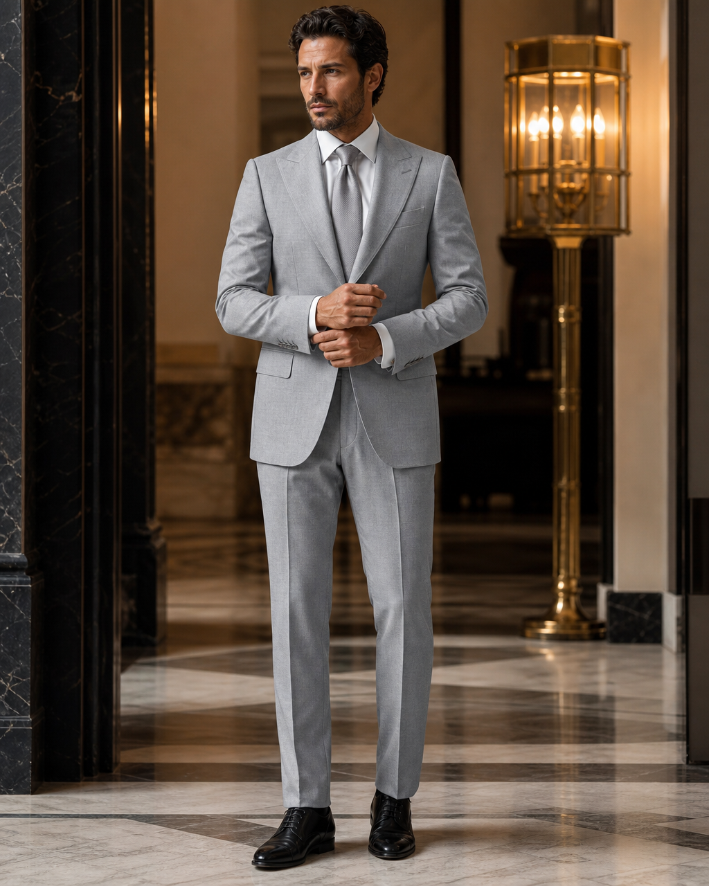 Grey Cotton Beach Wedding Suit - Custom Made to Measure front view