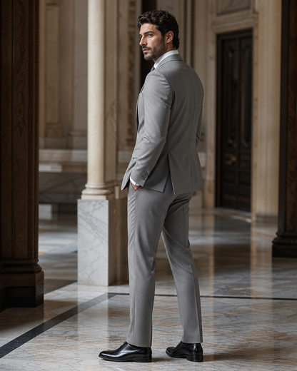 Grey Cotton Beach Wedding Suit - Custom Made to Measure side back view