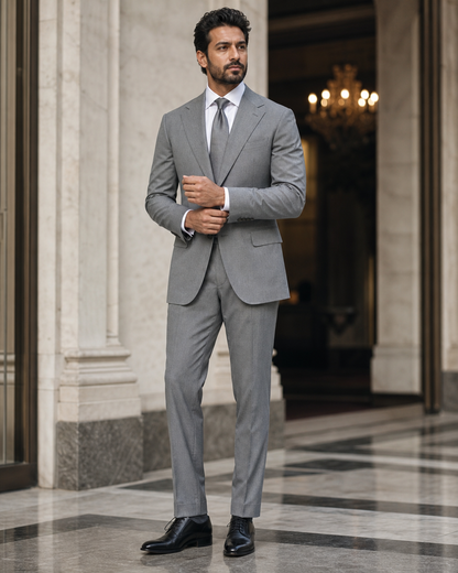 Grey Cotton Outdoor Wedding Suit - Custom Made to Measure front view