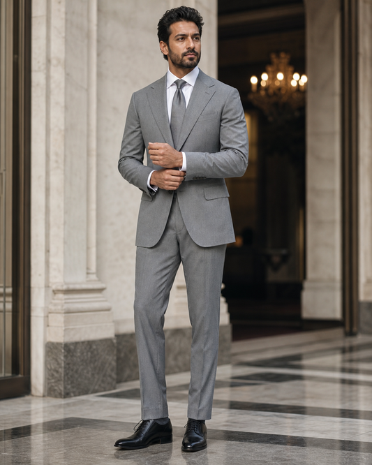 Grey Cotton Outdoor Wedding Suit - Custom Made to Measure front view
