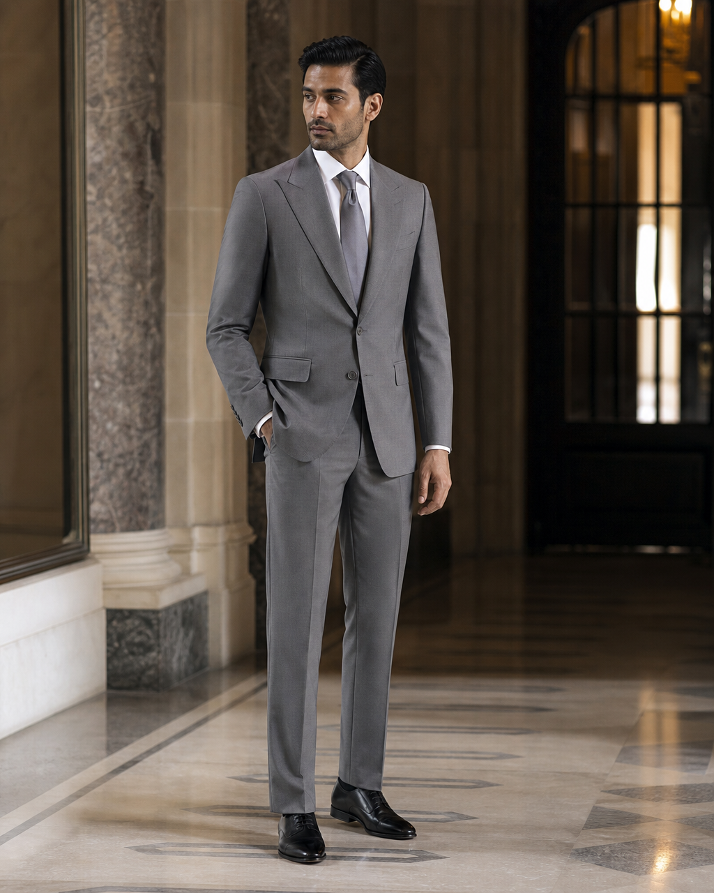 Grey Cotton Outdoor Wedding Suit - Custom Made to Measure side back view
