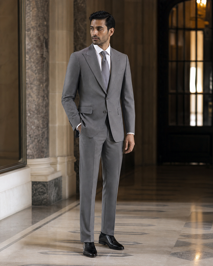 Grey Cotton Outdoor Wedding Suit - Custom Made to Measure side back view