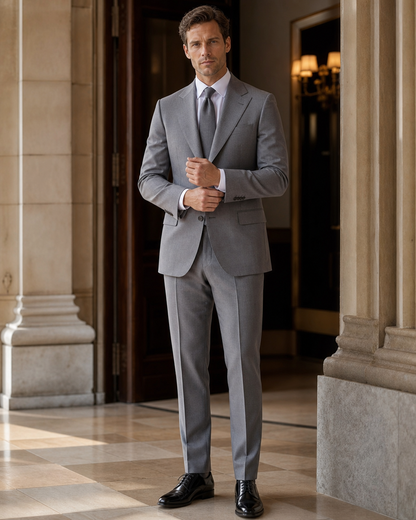 Grey Cotton Summer Suit - Custom Made to Measure front view