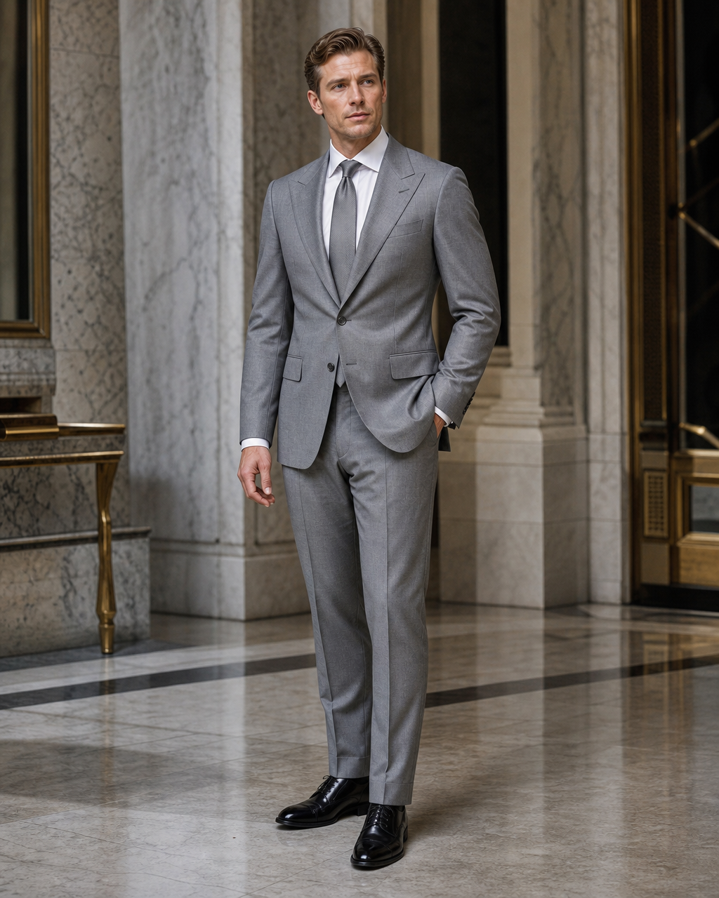 Grey Cotton Summer Suit - Custom Made to Measure side back view