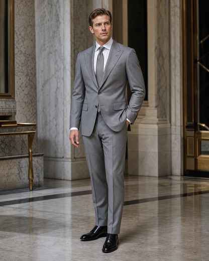Grey Cotton Summer Suit - Custom Made to Measure side back view