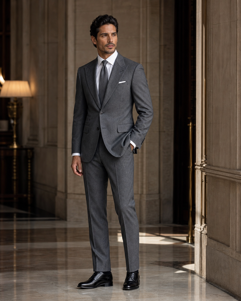 Grey Flannel Winter Suit - Custom Made to Measure side back view